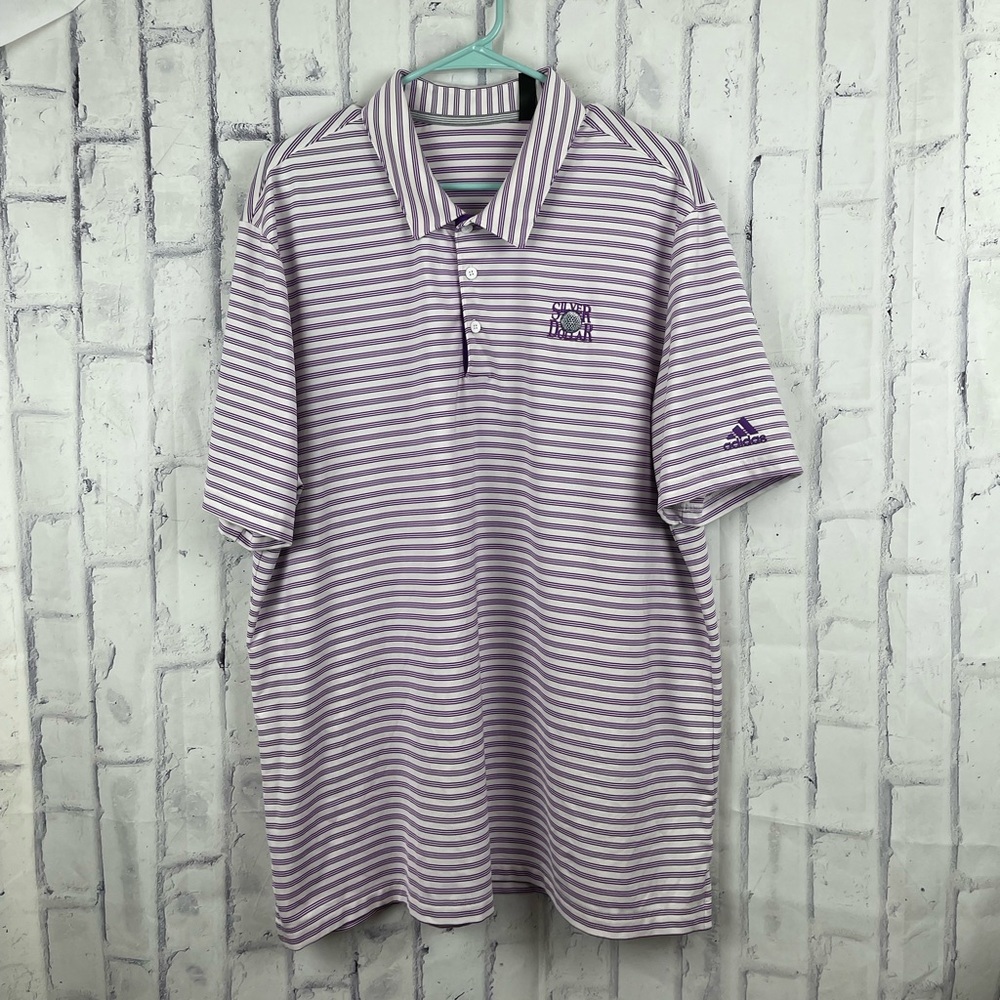 Adidas Striped Golf Polo Shirt Silver Dollar Golf Club